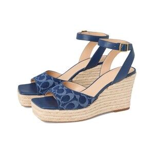 COACH WOMEN'S SIGNATURE C ESPADRILLE WEDGE SANDALS DEEP‎ BLUE SZ 8.5 NIB